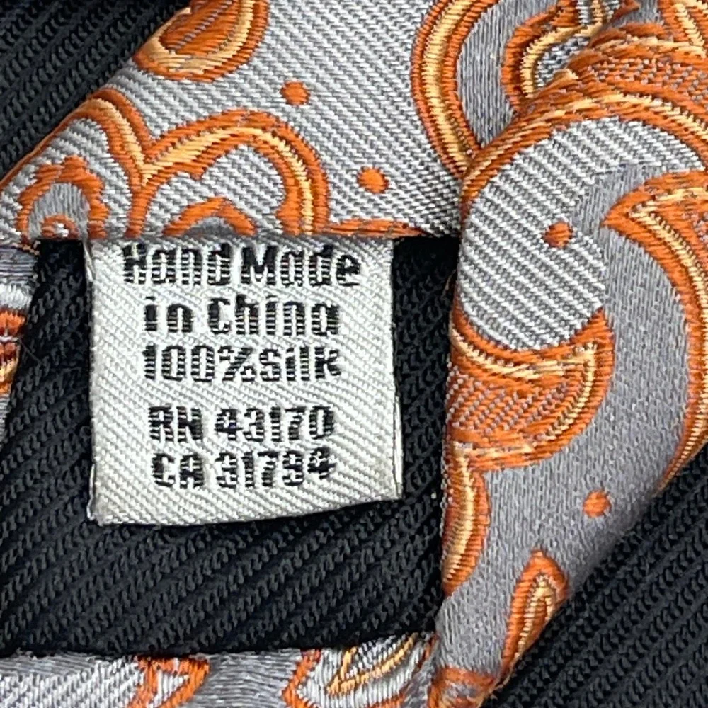 Vintage Geoffrey‎ Beene 100% Necktie Tie Grey Orange Paisley Jacquard Retro Mod